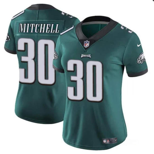 Women's Philadelphia Eagles #30 Quinyon Mitchell Green 2024 Draft Vapor Untouchable Limited Stitched Football Jersey(Run Small)